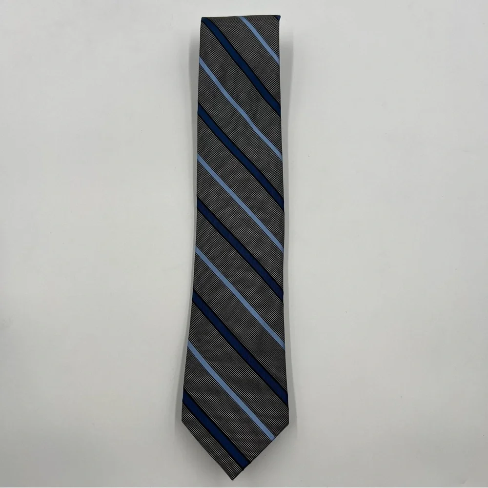 Forsyth Mens Silk Tie Black Blue Diagonal Striped Micro‎ Dot Hand Sewn